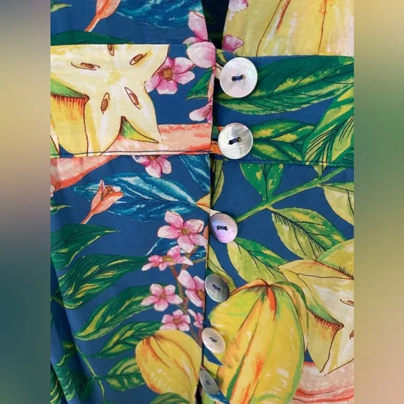 Farm Rio Midi Dress Star Fruit print w Puff Sleeves. Size Medium. - Picture 5 of 10